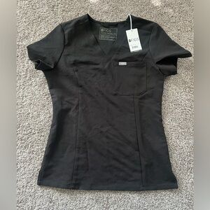 Figs Women's Short Sleeve Black V-Neck Scrub Top